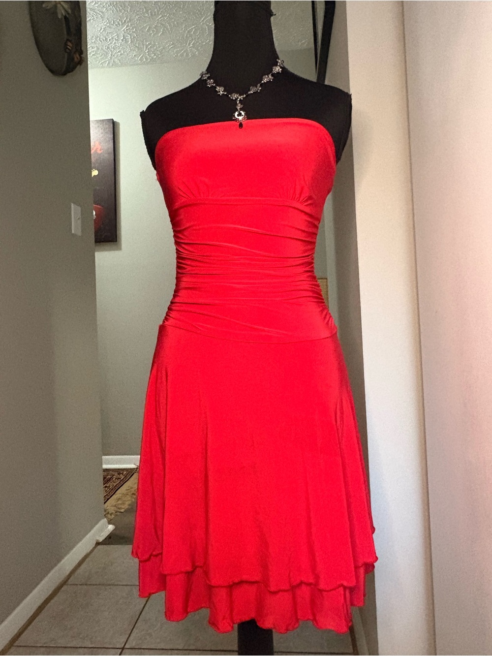 Strapless Ruched Red Mini Dress - Picture 5 of 10